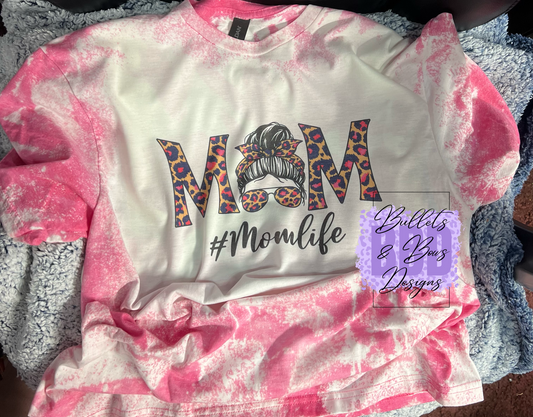 Mom Life pink leopard bleached tee