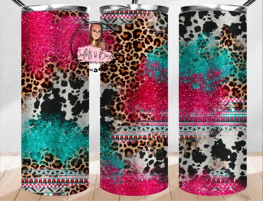 Multi-colored Leopard Cow tumbler