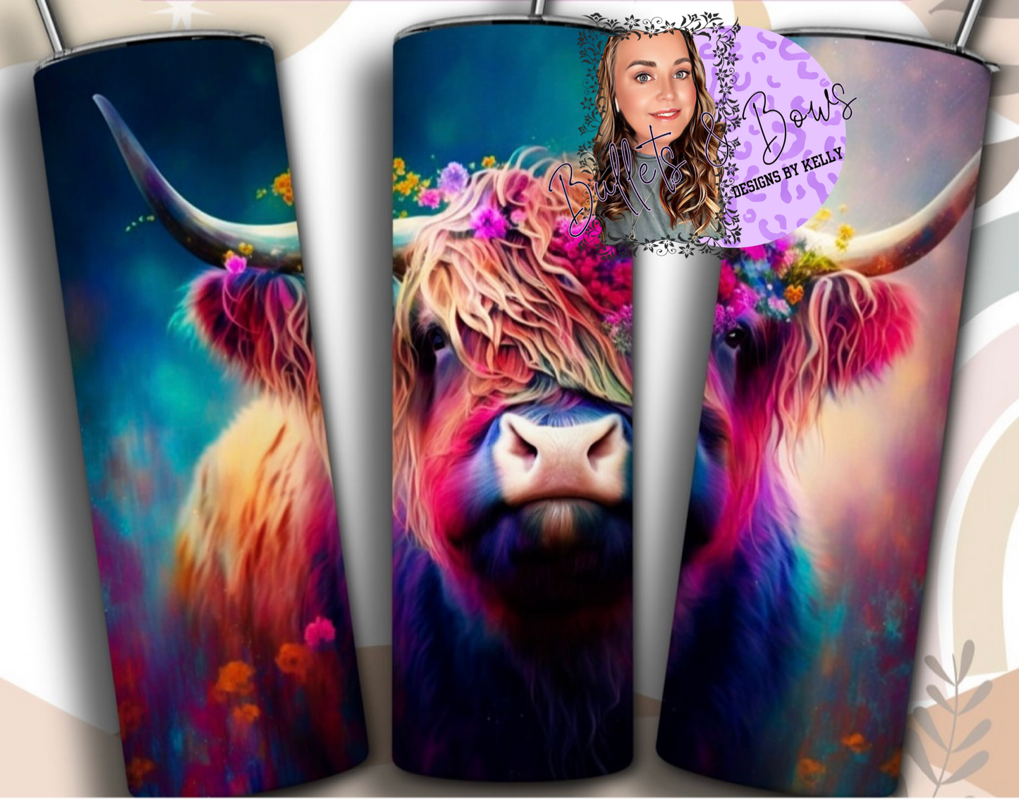 Neon glow Highland Cow tumbler